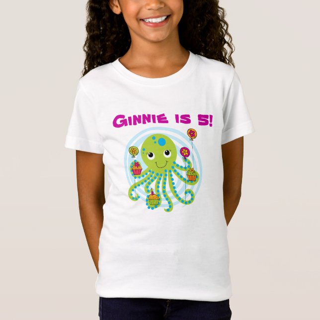 Camiseta de cumpleaños de Octopus Personalizable (Anverso)