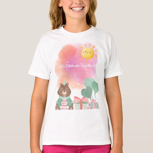 Camiseta de cumpleaños de oso de acuarela linda (Anverso)