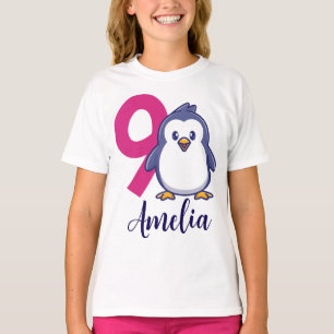 Camiseta de cumpleaños de pingüino, nombre de edad