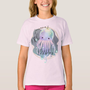 Camiseta de cumpleaños de pulpo de acuarela del oc