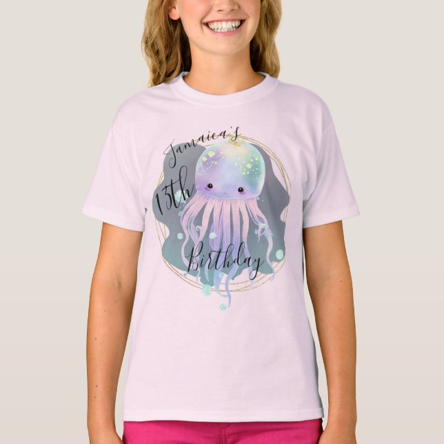 Camiseta de cumpleaños de pulpo de acuarela del oc (Anverso)