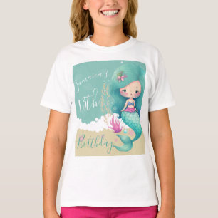 Camiseta de cumpleaños de sirena de acuarela océan
