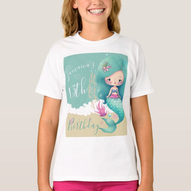 Camiseta de cumpleaños de sirena de acuarela océan (Anverso)