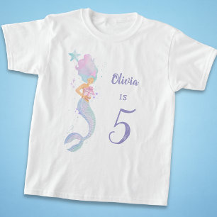 Camiseta de cumpleaños de sirena linda edad 5