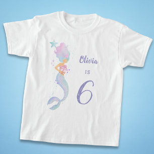 Camiseta de cumpleaños de sirena linda edad 6