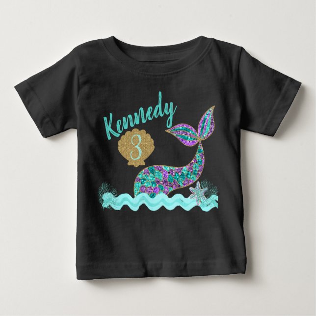 Camiseta de cumpleaños de sirena, Raglan (Anverso)