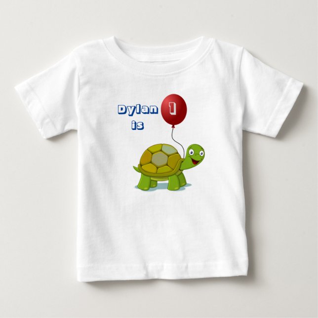 Camiseta de cumpleaños de Tortuga Bebé y Globo Roj (Anverso)