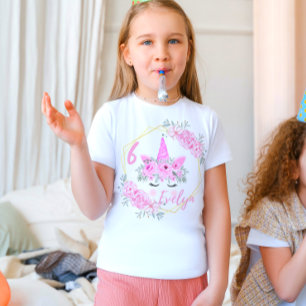 Camiseta de cumpleaños de Unicornio moderna con fl