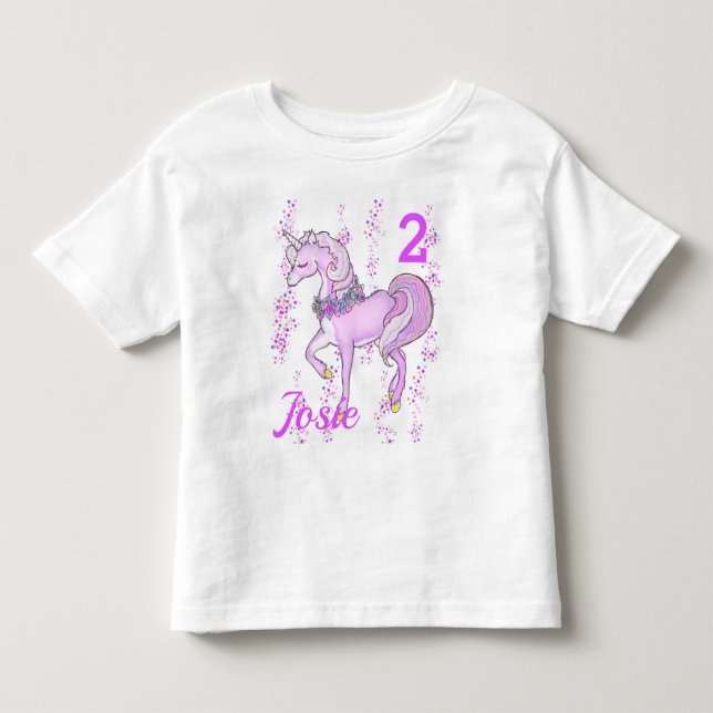 Camiseta de cumpleaños de Unicornio NOMBRE DE niña (Anverso)