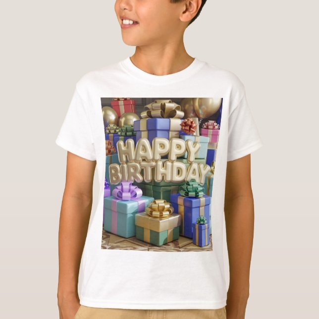 Camiseta de cumpleaños feliz con regalos (Anverso)