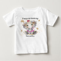 Camiseta de cumpleaños feliz, elefante bebé de pri