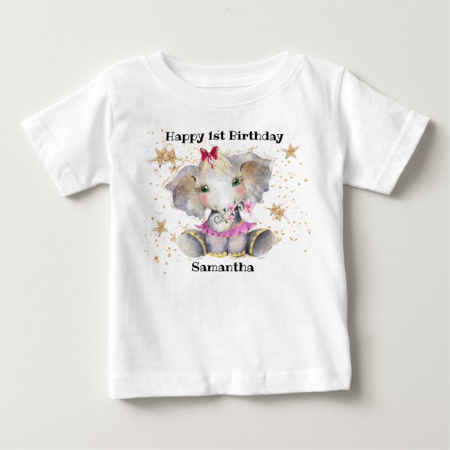 Camiseta de cumpleaños feliz, elefante bebé de pri (Anverso)