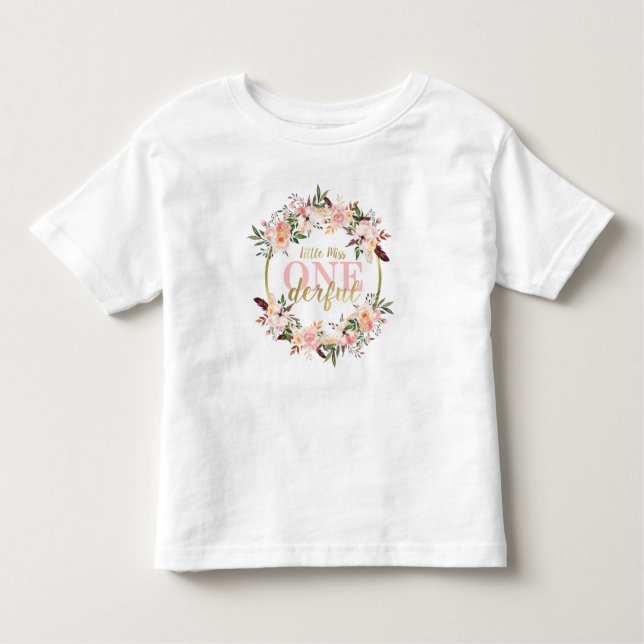Camiseta de cumpleaños Miss ONEderful, Boho, Flora (Anverso)