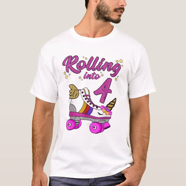 Camiseta de cumpleaños número 4 de unicornio patin (Anverso)