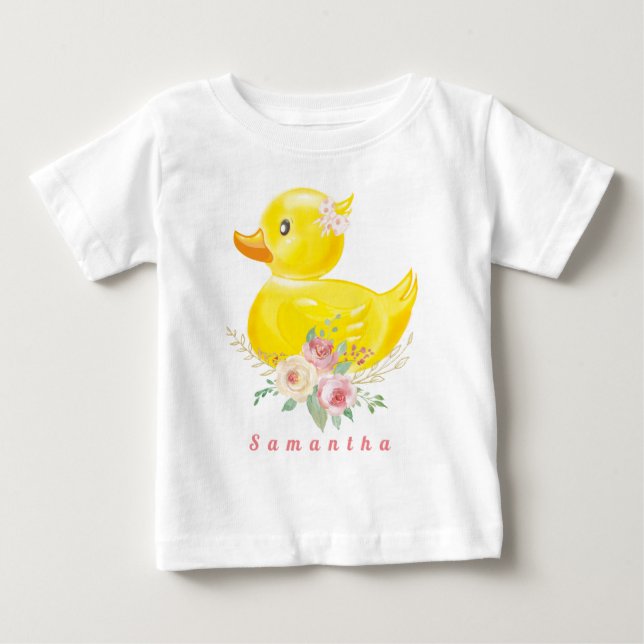 Camiseta de cumpleaños para bebé niña con pato de  (Anverso)