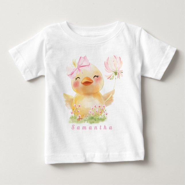 Camiseta de cumpleaños para bebé niña con pato de  (Anverso)