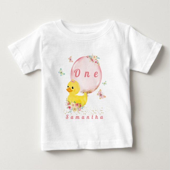 Camiseta de cumpleaños para bebé niña con pato de  (Anverso)