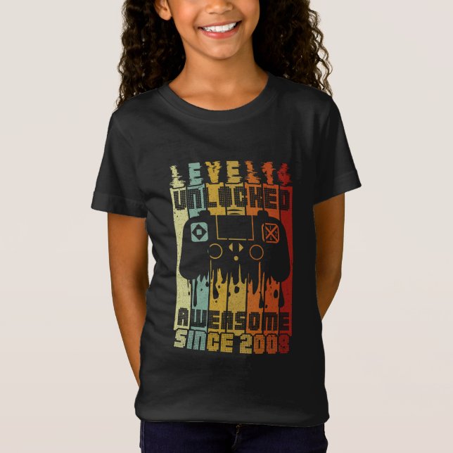 Camiseta de cumpleaños para gamers: Nivel 14 Desbl (Anverso)
