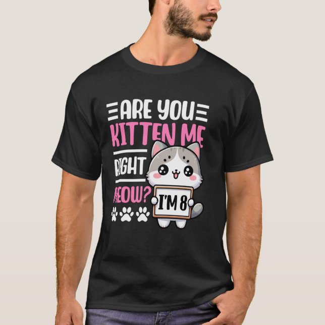 Camiseta de cumpleaños para niñas de 8 años gatito (Anverso)