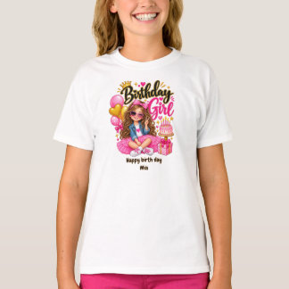 Camiseta de Cumpleaños para Niñas Rosa y Dorada