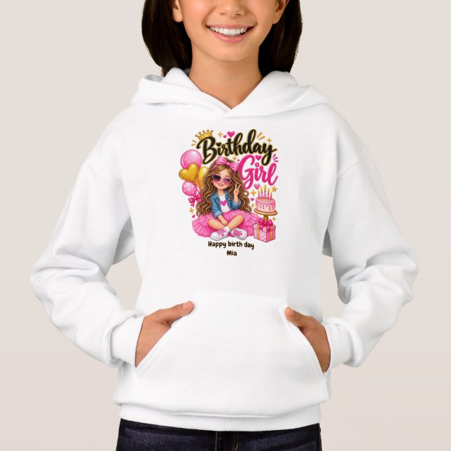 Camiseta de Cumpleaños para Niñas Rosa y Dorado  (Anverso)