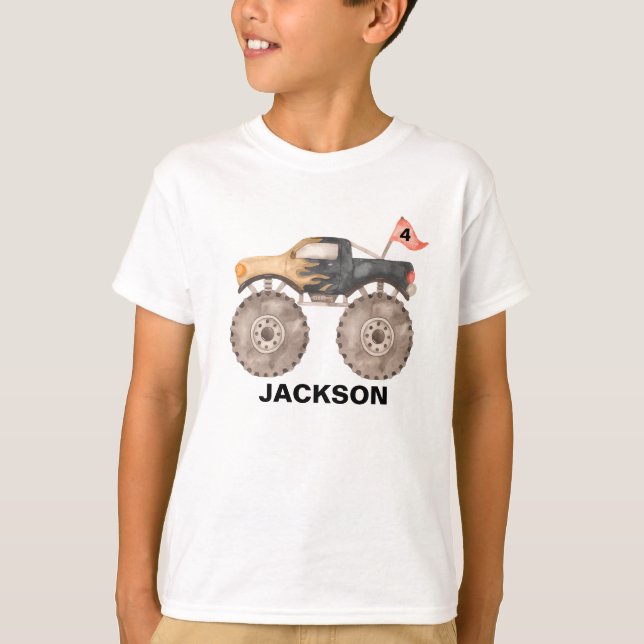 Camiseta de cumpleaños para niño de camión monstru (Anverso)