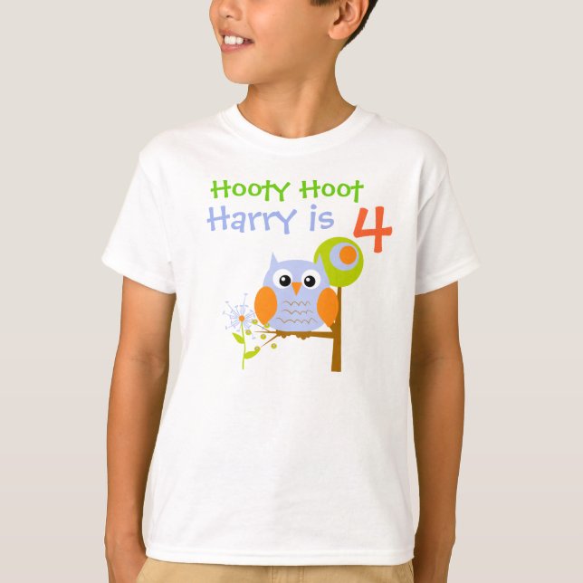 Camiseta de cumpleaños personalizada Blue Boy Owl (Anverso)