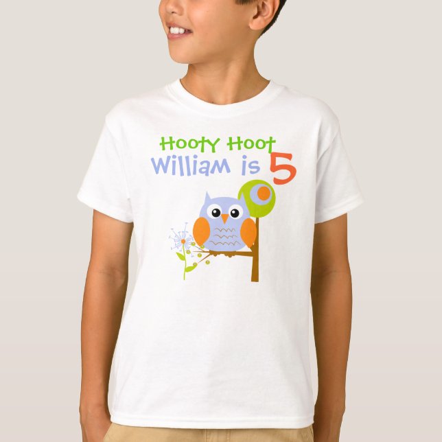 Camiseta de cumpleaños personalizada Blue Boy Owl (Anverso)