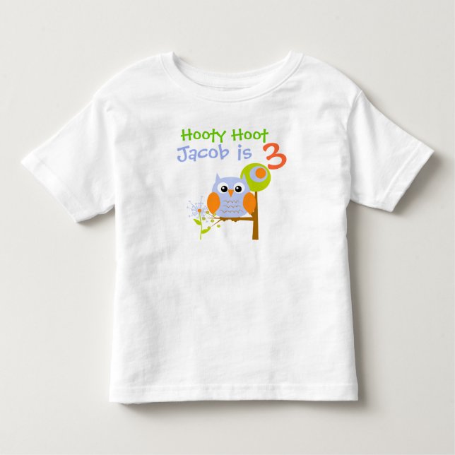 Camiseta de cumpleaños personalizada Blue Boy Owl (Anverso)