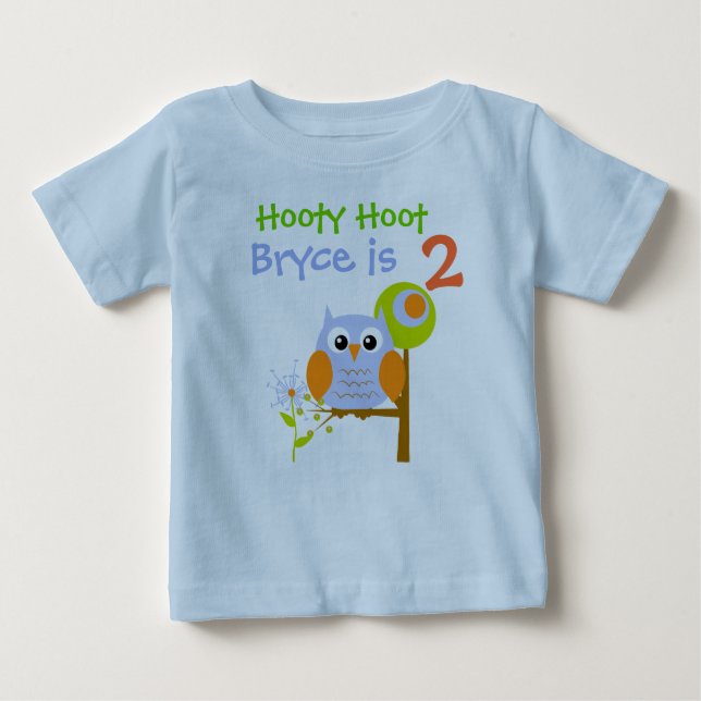 Camiseta de cumpleaños personalizada Blue Boy Owl (Anverso)