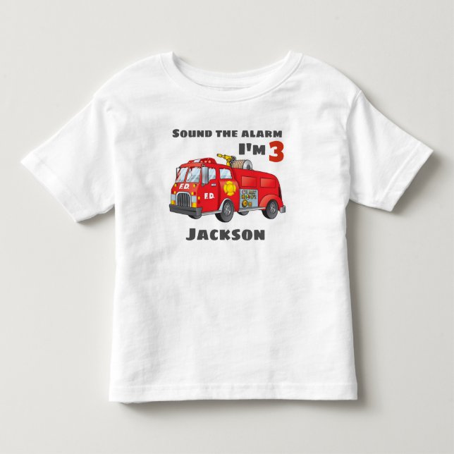 Camiseta de cumpleaños personalizada de Fire Truck (Anverso)