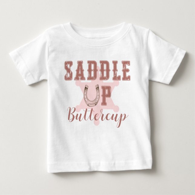 Camiseta de cumpleaños rosa Saddle Up Buttercup We (Anverso)