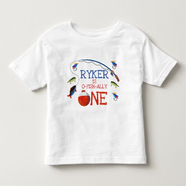 Camiseta de cumpleaños uno 1 para niños pescando o (Anverso)