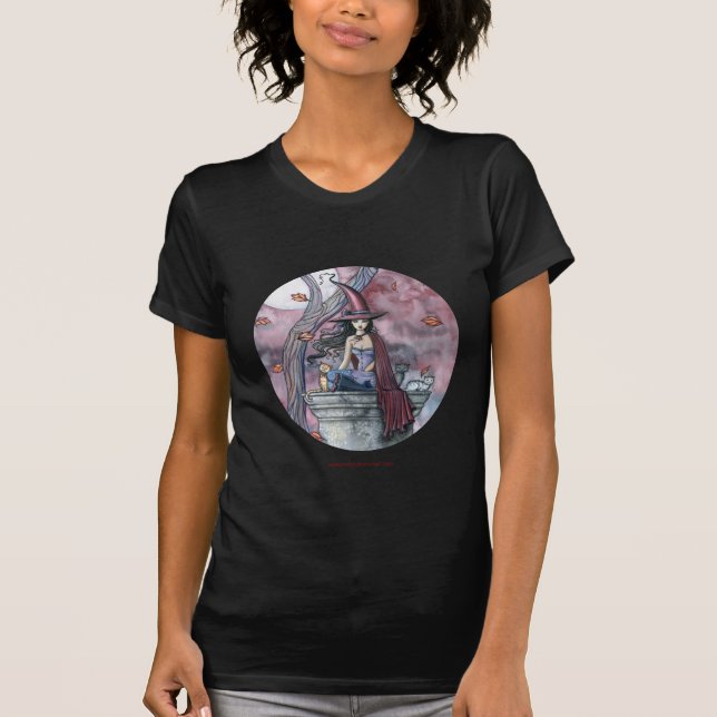Camiseta de Damas de Gato Bruja de Halloween (Anverso)