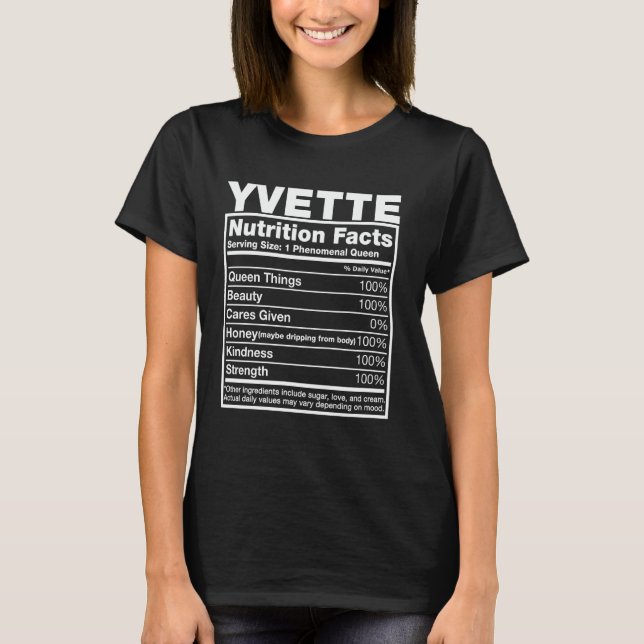 Camiseta de datos nutricionales de Yvette Yvette N (Anverso)