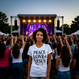 Camiseta de declaración audaz de fe Paz Amor Jesús