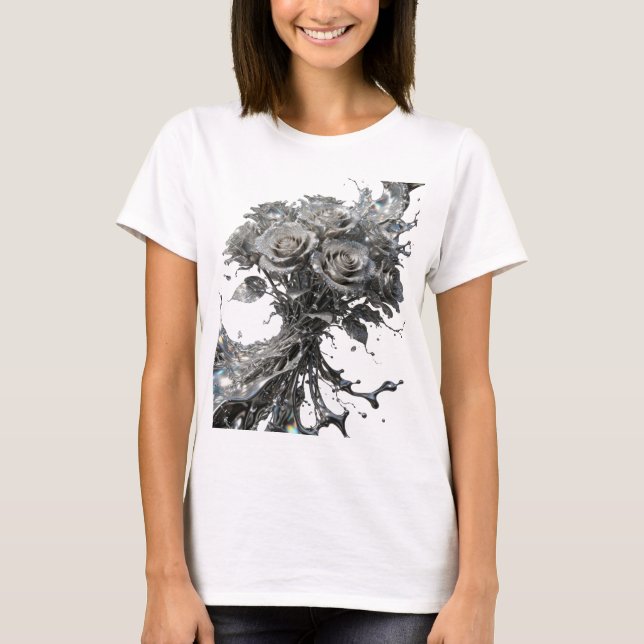 Camiseta de declaración ROSAS DE PLATA elegante de (Anverso)