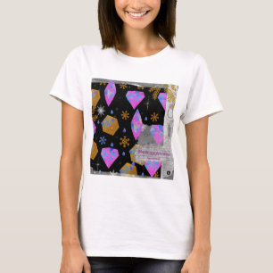 Camiseta de Diamantes Rosas Brillantes y Estrellas