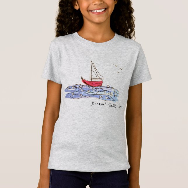 Camiseta de dibujo de gaviotas de barco de mar soñ (Anverso)