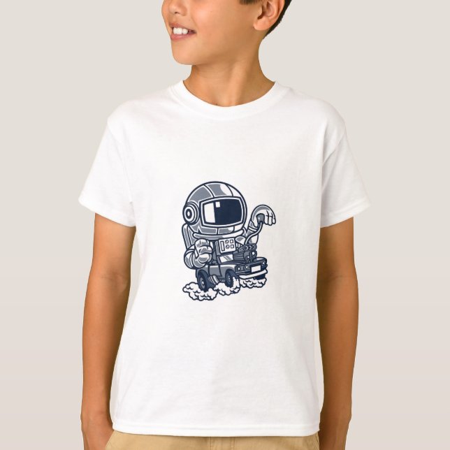 Camiseta de dibujos animados de astronauta conduci (Anverso)