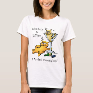 Camiseta de dibujos animados de cócteles y gatitos