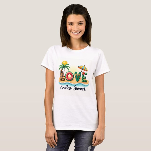 Camiseta de dibujos animados de elementos de playa (Anverso completo)