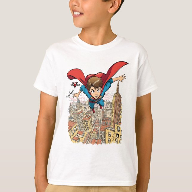 Camiseta de dibujos animados de Flying Super Boy – (Anverso)