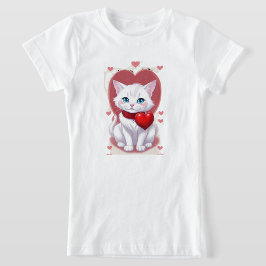 Camiseta de dibujos animados de gato blanco lindo