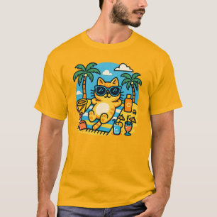 Camiseta de dibujos animados de gato relajado en d