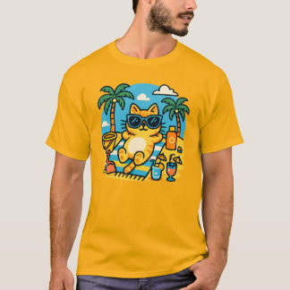 Camiseta de dibujos animados de gato relajado en d