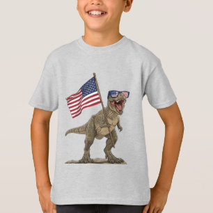 Camiseta de dibujos animados de T-Rex con bandera