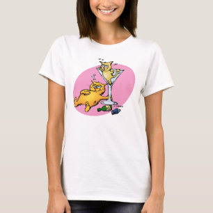 Camiseta de dibujos animados rosados de cócteles y