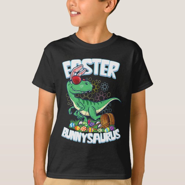 Camiseta de dinosaurio de Pascua Bunny Egg Hunt Ni (Anverso)