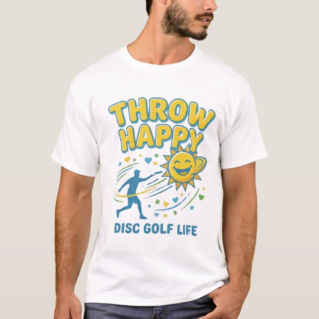 Camiseta de Disc Golf Throw Happy | Disco Positivo (Anverso)